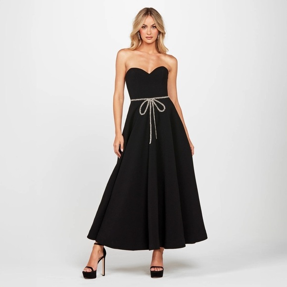 HELSI Grace Sweetheart Strapless Crystal Bow Black Midi Dress M - Picture 2 of 12